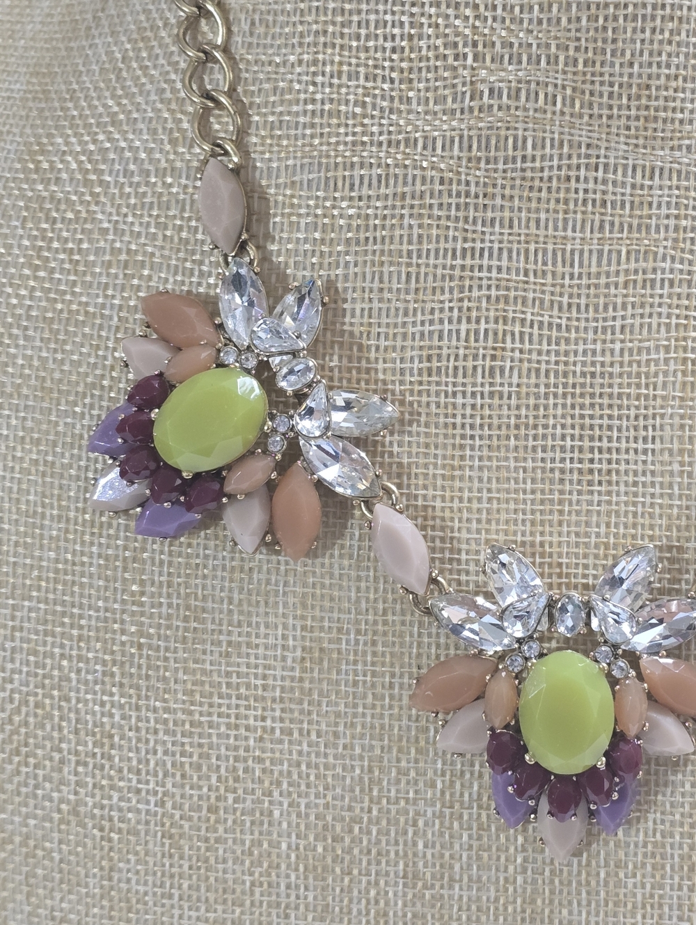 J. Crew Gold-Tone Crystal Floral Necklace with Lime, Peach & Purple Accents - Picture 2 of 10
